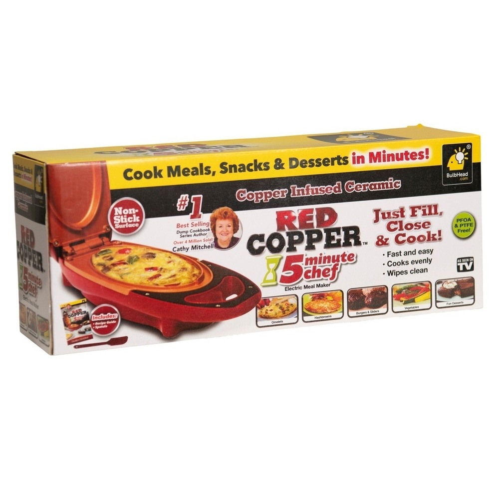 Red Copper 5 Minute Chef Electric Meal Maker Non-Stick Ceramic Red Cooker